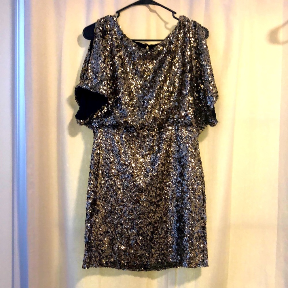 Sequined Cold-shoulder Mini Dress